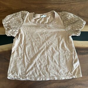 Jane and Delancey Tan Eyelet Sleeve Top